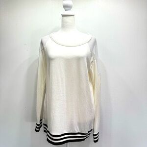 Ivory with Black Striped Hem & Cuffs & Mesh Shoulders Sweatshirt by Freeloader
